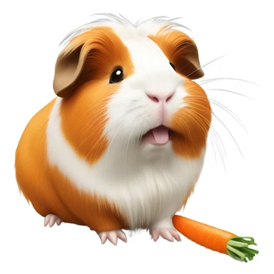 orange and white long hair guinea pig eating a carrot sticker