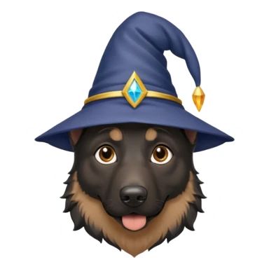 all black german shepherd face wearing a wizard hat sticker