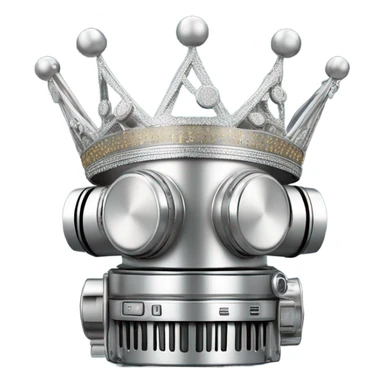 A regal crown made of microphones, cameras, and headline elements, glowing in platinum with dynamic accents, symbolizing five years of unparalleled loyalty sticker