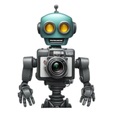 robot holding a 35mm film camera sticker