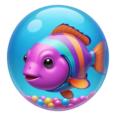 cyan blue, purple and pink coloured gradient gooball, with a rainbow-coloured gradient clownfish in the center inside sticker