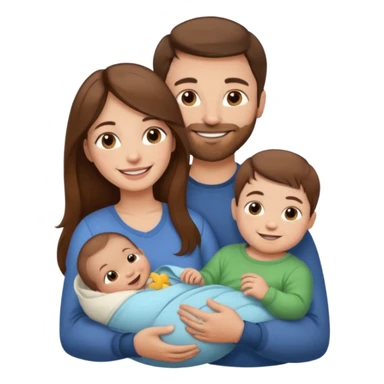 "Woman with long brown hair and fair skin holding a baby. And man with short brown hair and fair skin, without a mustache, holding a child. Smiling." sticker