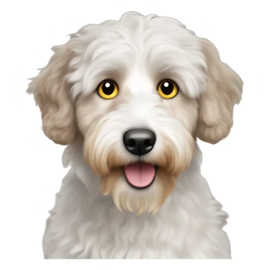 White and beige aussiedoodle with yellow eyes sticker