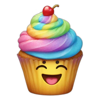 Happy cupcake with rainbow icing  sticker