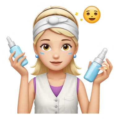 Clean girl aesthetic emoticons, apply skincare products, headband, glowing skin, white vest, soft lighting sticker