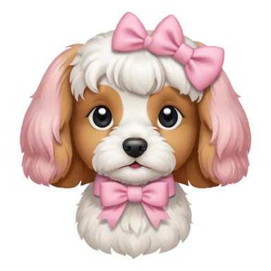 Coquette white cavoodle wearing light pink coquette bows  sticker