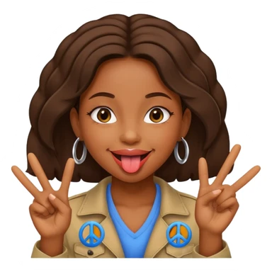 Black Girl with tongue sticking out between peace sign sticker