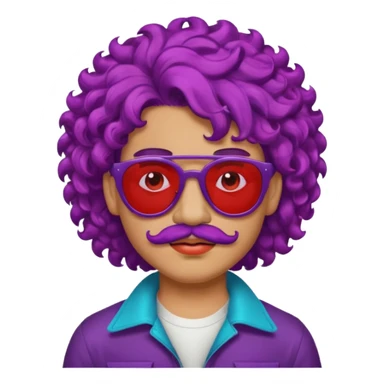 purple haired, curly big haired mexican boy with red sunglassess, vrey cool and lipstick and mstache sticker