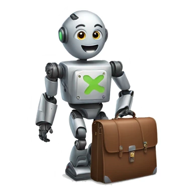 happy robot holds briefcase sticker