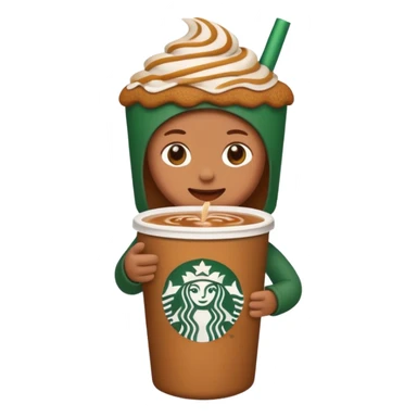 a plain emoji holding a gingerbread chai drink from Starbucks sticker