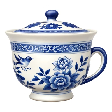 traditional Chinese tea cup with blue and white porcelain design without handle sticker
