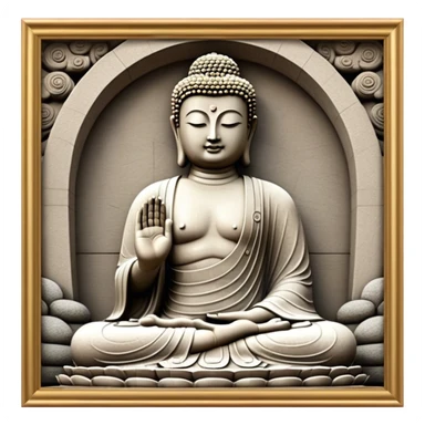 Cinematic Realistic image of the Big Buddha Monument of Sinheungsa Temple, portrayed as a towering, serene Buddha statue carved from weathered stone with intricate details and a gentle meditative expression, set within an ancient temple landscape enveloped in soft, ethereal lighting that underscores its spiritual majesty. sticker