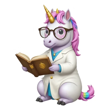 Unicorns read book
A full body of scholar unicorn wearing round glasses, reading a thick ancient tome. sticker