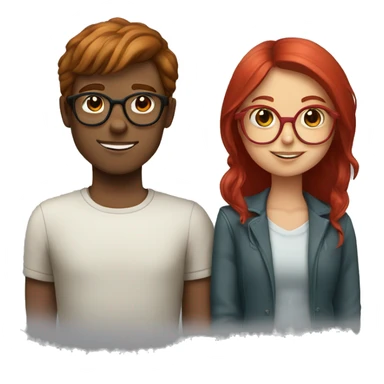 Brown haired boy with red haired girl in glasses sticker