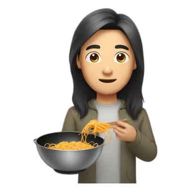 asian guy with long hair holding a wok sticker