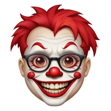 curious boy with glasses wearing juggalo clown face paint, with a huge smile showing his broken front teeth sticker