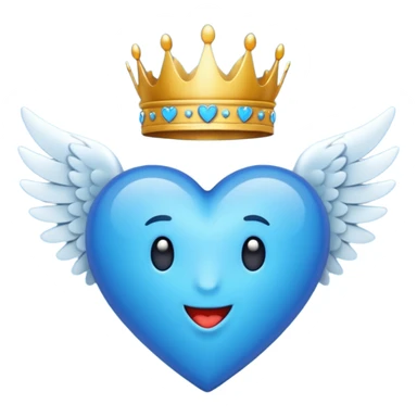 Un emoji de corazón completamente azul con alas y una corona sticker