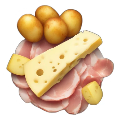 Melting raclette cheese in a plate with ham and potatoes  sticker