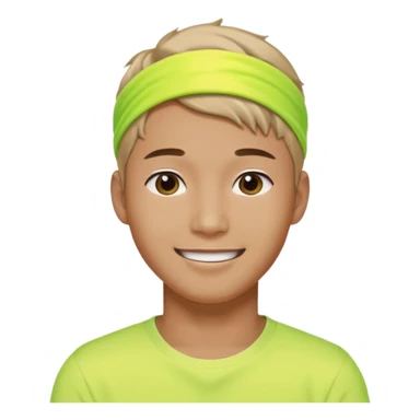 Korean 27-year-old male health coach / Wearing fluorescent colors / White face / Hairband / Smiling expression / Short hair / sticker