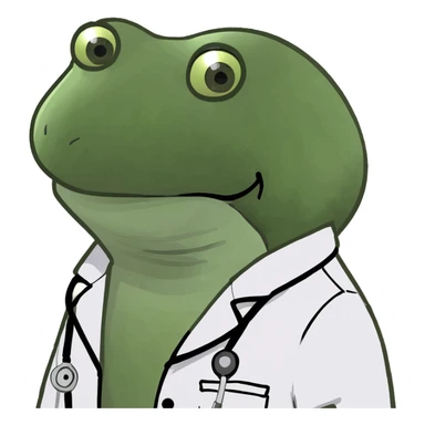 bufo frog in a doctor's coat, sad expression, facing forward sticker