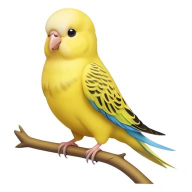 adorable-[budgie]-realistic-full-body-perched-emoji,-wings-tucked-neatly,-head-tilted-dramatically,-sleek-[yellow]-feathers,-simplified-yet-realistic-focused-features,-highly-detailed,-glowing-with-an-almost-sarcastic-glow sticker