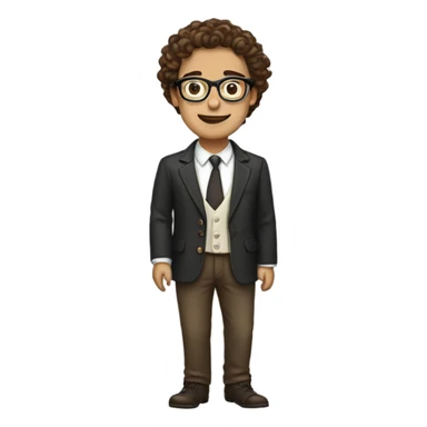 Create a sticker with a couple formed by a tall and thin boy, with brown hair and eyes, round and well-dressed glasses and a shorter girl, with long and curly hair, more curvy, well dressed sticker