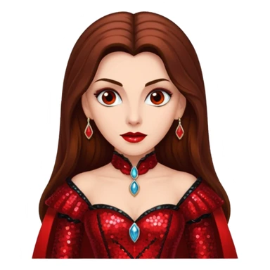 Countess Dracula with long brown hair, red sequin outfit sticker