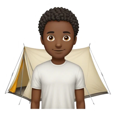 dark skinned black man wearing a t shirt with short curly hair standing next to a tent looking at the tent with an evil smile on his face sticker
