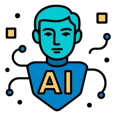 Make the abstract geometric AI shape look more human, incorporating a stylized human face and features, keeping the minimalist, tech-inspired style with no background. sticker