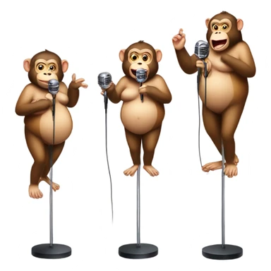 Fat monkey singing full body and with a microphone stand. Also female with lipstick sticker