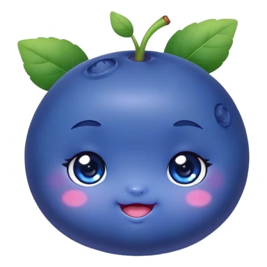 Cute Kawaii Blueberry, small and chubby, deep blue-purple with a tiny leafy crown, bright sparkling eyes, a soft round body, cute blushing cheeks, full of berry sweetness! sticker