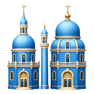a single blue tile dome on the left and a tall four-tier baroque tower with ornate details on the right, inspired by California Building and California Tower, simple apple style emoji, white background sticker