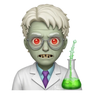 mad experiment zombie scientist portrait, head and shoulders only, exposed brain glow, broken glasses, evil grin, horror lab vibe, 3D cartoon, mobile game icon style, clean background, no text, no watermark
 sticker