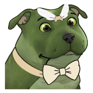 perrita bulldog blanca con manchas plomas y un lazo beige sticker