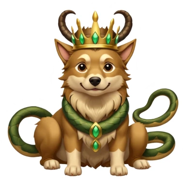 loki god of mischief as a dog. he as snakes. he wears a horned crown dynamic pose sticker