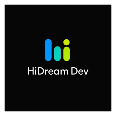 create high dream logo like this with text "HIDream Dev", black background  sticker