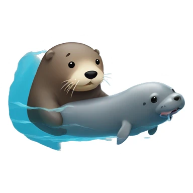 sea otter swimming next to a manatee sticker