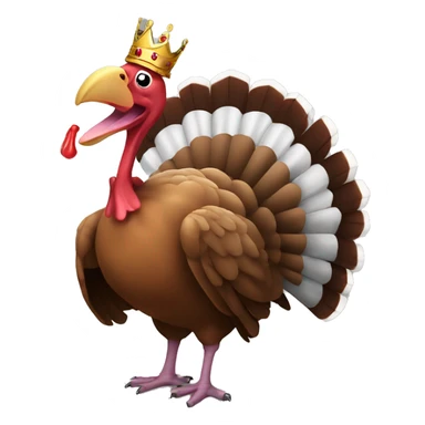 Turkey with its tongue out wearing a crown dancing and eating a turkey sticker