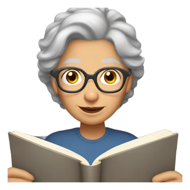 67-year-old lady with gray hair, reading a book in bed sticker