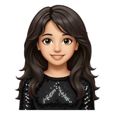 Camila Cabello from Fifth Harmony with long dark brown hair, black sequin outfit sticker