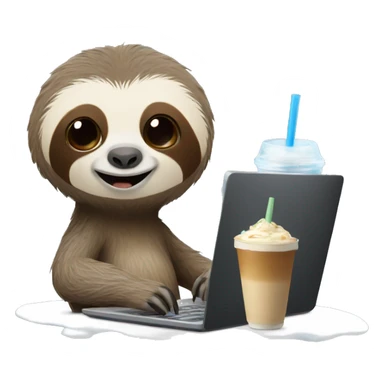 sloth with laptop and ice latte sticker