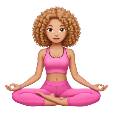 Uma mulher de cabelo cacheado, usando roupa de yoga rosa, em uma posição de yoga bonitinha  sticker