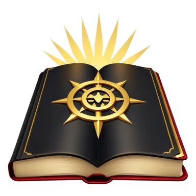 Un libro negro mate con detalles en dorado profundo o rojo oscuro, irradiando una sombra poderosa, con un símbolo, y una ligera aura de calor, reflejando el poder de vivir sin miedo.  sticker