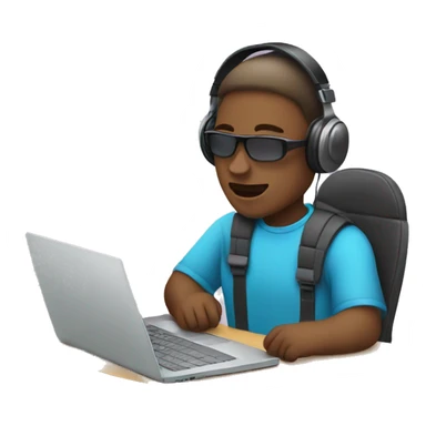 2d emoji working on laptop with headphones sticker