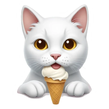 White cat with brown eyes eating ice cream sticker