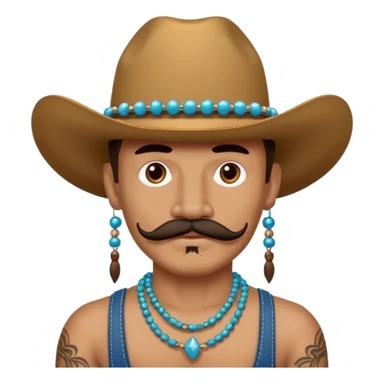 mustached cowboys with tattoos on face and bead sticker