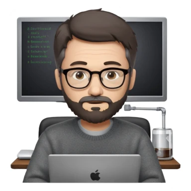 Profesor de pelo gris marrón oscuro con gafas un poco de barba jersey gris y un ordenador los óleos son marrones sticker