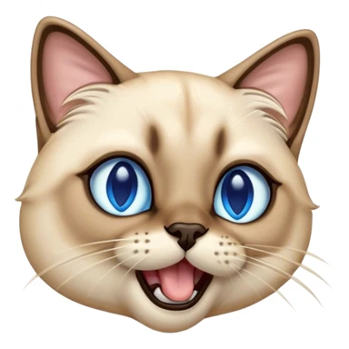 Cinematic Cute Yawning Siamese Cat Portrait Emoji, Head tilted slightly with a dramatic, wide-open yawn, sleek cream-colored fur with contrasting dark points on the ears, face, paws, and tail, piercing sapphire-blue eyes that are barely open, Simplified yet irresistibly adorable features, highly detailed, glowing with a soft, cozy glow, high shine, relaxed yet expressive, stylized with a touch of whimsy, bright and endearing, soft glowing outline, capturing the essence of a sleepy yet affectionate kitty, so drowsy it feels like it could stretch right out of the screen and curl up for a nap! sticker