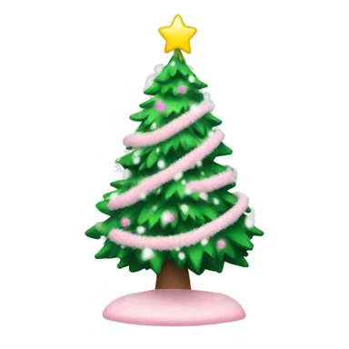 pink christmas tree with snow and white lights and green garland sticker