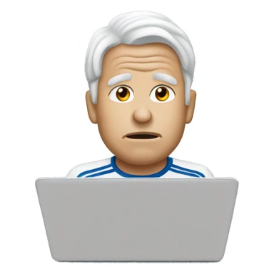 white real madrid fan very confused in front of laptop sticker
